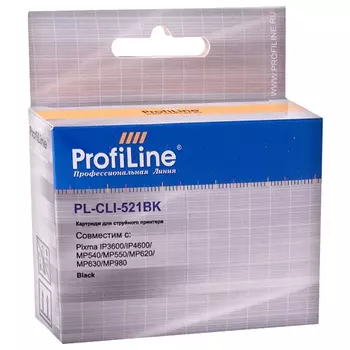 Картридж струйный ProfiLine PL-CLI-521BK, черный, совместимый, 820 страниц, для Canon IP3600/IP4600/MP540/MP620/MP630/MP980