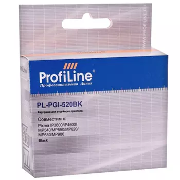 Картридж струйный ProfiLine PL-PGI-520BK (PGI-520BK), черный, совместимый, 350 страниц, для Canon Ip3600/IP4600/MP540/MP550/MP620/MP630/MP980
