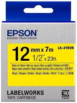 Картридж с лентой Epson LK-4YBVN, 12ммx7м, черный на желтом, оригинальная (C53S654042)