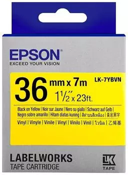 Картридж с лентой Epson LK-7YBVN, 36ммx7м, черный на желтом, оригинальная (C53S657013)