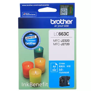 Картридж струйный Brother LC-663C, голубой, оригинальный, ресурс 550 страниц, для MFC-J2320, MFC-J2720