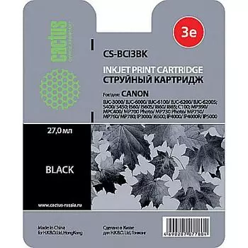 Картридж струйный Cactus CS-BCI3BK (BCI-3BK), черный, совместимый, 27мл, для Canon BJ-S400 / S450 / S4500 / BJC-3000 / 3010 / 6000 / 6100 / 6200 / 6500, MultiPASS-C100 / C755, SmartBase-MP700 / MP730 / MPC400 / MPC600