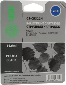 Картридж струйный Cactus CS-CB322 (178XLN), черный, совместимый, 14.6 мл, для HP 7510/B8553/B8558/6383/C309