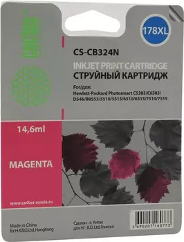 Картридж струйный Cactus CS-CB324 (178XLN), пурпурный, совместимый, 14.6 мл, для HP DJ 3070A, 5510 / 5515 / 6510 / 7510 / C5383 / C6383 / D5463, B8553