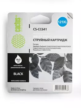 Картридж струйный Cactus CS-CC641 (121XL), черный, совместимый, 600 страниц, для HP DJ D2563 / F2483 / F4283 / F4583 / C4683, ENVY 110