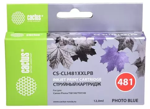 Картридж струйный Cactus CS-CLI481XXLPB (CLI-481XXL PB/1994C001), голубой, совместимый, 12 мл, для Canon Pixma TS8140/TS9140
