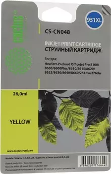Картридж струйный Cactus CS-CN048 (951XL), желтый, совместимый, 26 мл, для HP OJ Pro 8610 / 276dw / 251dw / 8100 / 8600 Plus / 8600 / 8620