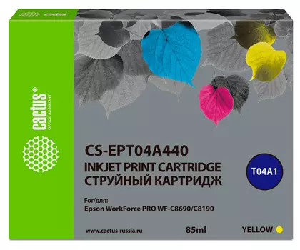 Картридж струйный Cactus CS-EPT04A440 (C13T04A440), желтый, совместимый, 85 мл, для Epson WorkForce Pro WF-C8190 / WF-C8690