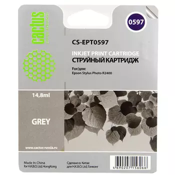 Картридж струйный Cactus CS-EPT0597 (C13T05974010), серый, совместимый, 14.8мл, для Epson Stylus Photo R2400