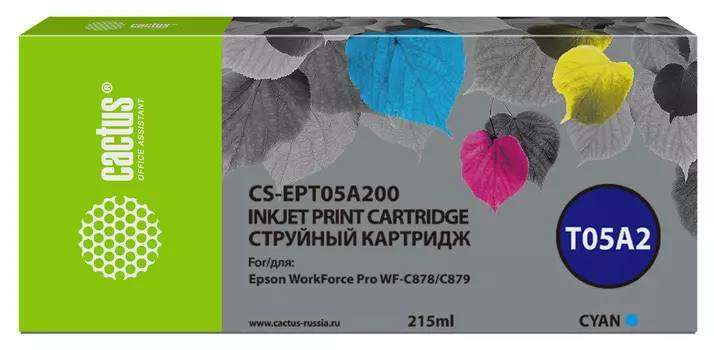 Картридж струйный Cactus CS-EPT05A200 (C13T05A200), голубой, совместимый, 215 мл, для Epson WorkForce Pro WF-C878/C879