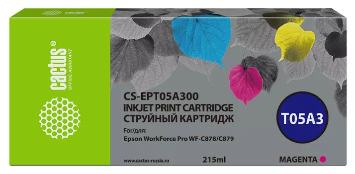 Картридж струйный Cactus CS-EPT05A300 (C13T05A300), пурпурный, совместимый, 215 мл, для Epson WorkForce Pro WF-C878/C879