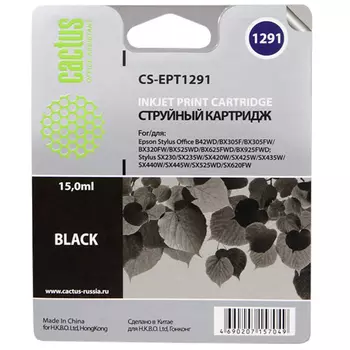 Картридж струйный Cactus CS-EPT1291 (C13T12914011), черный, совместимый, 15 мл, для Epson Stylus Office B42 / BX305 / BX305F / BX320 / BX525 / BX625 / SX420 / SX425 / SX525 / SX620