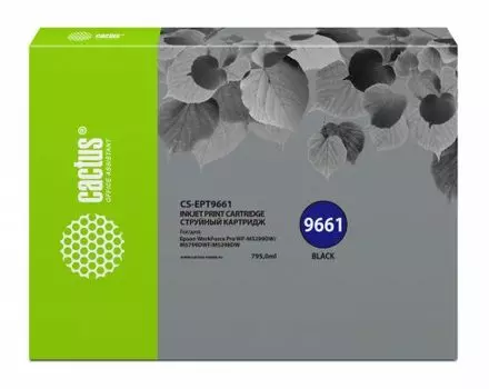 Картридж струйный Cactus CS-EPT9661 (T9661), черный, совместимый, 795 мл, для Epson WorkForce Pro WF-M5299DW/M5799DWF