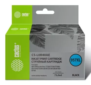 Картридж струйный Cactus CS-L0R40AE (957XL/L0R40AE), черный, совместимый, 3000 страниц, 73 мл, для HP OJ pro 8210/8218/8720/8725/8730
