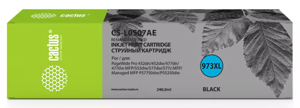 Картридж струйный Cactus CS-L0S07AE (973XL L0S07AE), черный, совместимый, 245мл, для PageWide Pro 452dw/Pro 477dw