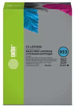 Картридж струйный Cactus CS-L0S58AE (953/L0S58AE), черный, совместимый, 58 мл, для HP OJ 7720 Pro/7730/7740/8210