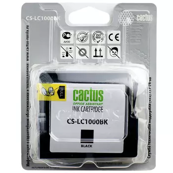 Картридж струйный Cactus CS-LC1000BK (LC1000BK), черный, совместимый, 500 страниц, 22.6 мл, для Brother DCP-130C, DCP-330C, DCP-350C, DCP-357C, DCP-540CN, DCP-560CN, DCP-750CW, DCP-770CW, MFC-240C, MFC-440CN, MFC-465CN, MFC-660CN, MFC-680CN, MFC-845CW, MFC-885CW, MFC-3360C, MFC-5460CN, MFC-5860CN FAX-1355, FAX-1360, FAX-1460, FAX-1560