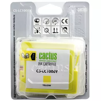 Картридж струйный Cactus CS-LC1000Y (LC1000Y), желтый, совместимый, 400 страниц, 20 мл, для Brother DCP-130C, DCP-330C, DCP-350C, DCP-357C, DCP-540CN, DCP-560CN, DCP-750CW, DCP-770CW, MFC-240C, MFC-440CN, MFC-465CN, MFC-660CN, MFC-680CN, MFC-845CW, MFC-885CW, MFC-3360C, MFC-5460CN, MFC-5860CN FAX-1355, FAX-1360, FAX-1460, FAX-1560
