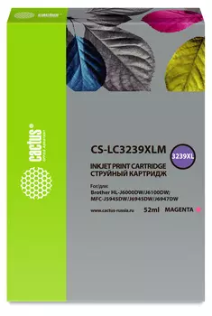Картридж струйный Cactus CS-LC3239XLM (LC3239XLM), пурпурный, совместимый, 52 мл, для Brother HL-J6000DW, HL-J6100DW, MFC-J5945DW, MFC-J6945DW, MFC-J6947DW