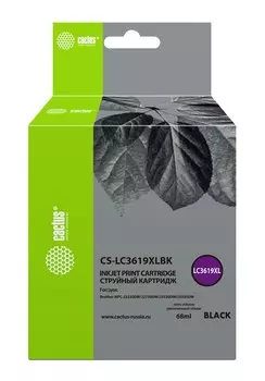 Картридж струйный Cactus CS-LC3619XLBK (LC-3619XLBK), черный, совместимый, 68 мл, для Brother MFC-J2330DW/J2730DW/J3530DW/J3930DW