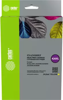 Картридж струйный Cactus CS-LC426XLY (LC426XLY), желтый, совместимый, 54 мл, для Brother MFC-J4335DW/MFC-J4340DW/MFC-J4535DW/MFC-J4540DW