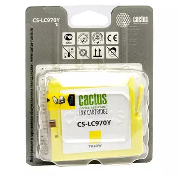 Картридж струйный Cactus CS-LC970Y (LC970Y), желтый, совместимый, 300 страниц, 20 мл, для Brother DCP-135C, DCP-150C, MFC-235C, MFC-260C