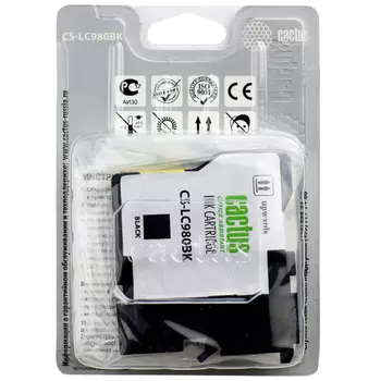 Картридж струйный Cactus CS-LC980BK (LC-980BK), черный, совместимый, 300 страниц, 16 мл, для Brother DCP-145C, DCP-163C, DCP-165C, DCP-167C, DCP-195C, DCP-197C, DCP-365CN, DCP-375CW, DCP-377CW, MFC-250C, MFC-255CW, MFC-257CW, MFC-290C, MFC-295CN, MFC-297C