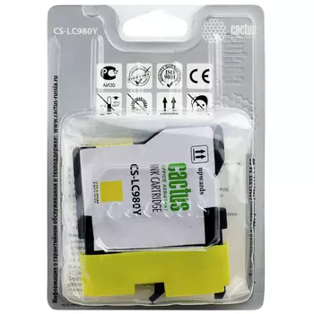 Картридж струйный Cactus CS-LC980Y (LC-980Y), желтый, совместимый, 260 страниц, 16 мл, для Brother DCP-145C, DCP-163C, DCP-165C, DCP-167C, DCP-195C, DCP-197C, DCP-365CN, DCP-375CW, DCP-377CW, MFC-250C, MFC-255CW, MFC-257CW, MFC-290C, MFC-295CN, MFC-297C