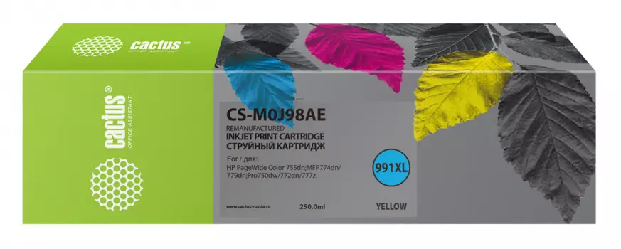 Картридж струйный Cactus CS-M0J98AE (991X/M0J98AE), желтый, совместимый, 250 мл, для HP PW 755dn/MFP774dn/779dn/Pro750dw/772dn