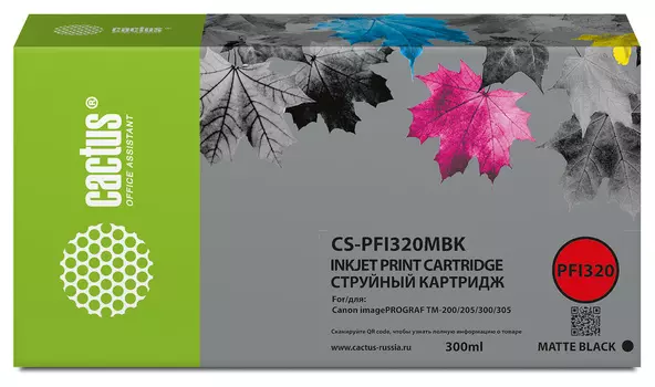 Картридж струйный Cactus CS-PFI320MBK (PFI-320MBK/2889C001), черный матовый, совместимый, 300 мл, для Canon imagePROGRAF TM-200/TM-200 MFP L24ei/TM-205/TM-300