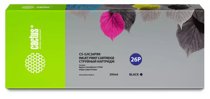 Картридж струйный Cactus CS-SJIC26PBK (SJIC26PBK/C33S020618), черный, совместимый, 295мл, для Epson ColorWorks TM-C7500
