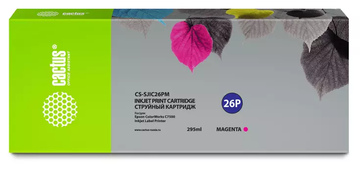 Картридж струйный Cactus CS-SJIC26PM (SJIC26PM/C33S020620), пурпурный, совместимый, 295мл, для Epson ColorWorks TM-C7500