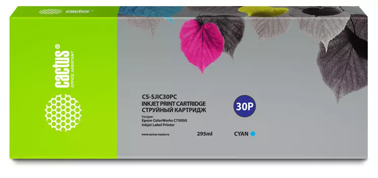 Картридж струйный Cactus CS-SJIC30PC (SJIC30PC/C33S020640), голубой, совместимый, 295 мл, для Epson ColorWorks TM-C7500G