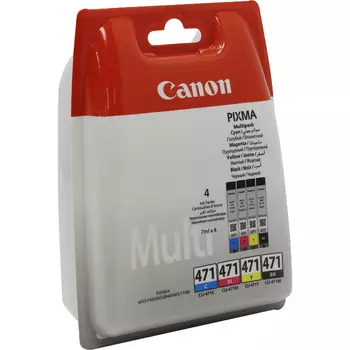 Картридж струйный Canon CLI-471BK/C/M/Y (0401C004), голубой/пурпурный/желтый/черный, оригинальный, объем 7 мл, ресурс 376 страниц, 4 шт. для Canon Canon PIXMA-MG5740 / MG6840 / MG7740