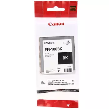 Картридж струйный Canon PFI-106 BK (6621B001), черный, оригинальный, объем 130мл, для Canon imagePROGRAF-iPF6300 / iPF6300s / iPF6350 / iPF6400 / iPF6400s / iPF6400se / iPF6450