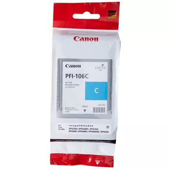 Картридж струйный Canon PFI-106 C (6622B001), голубой, оригинальный, объем 130мл, для Canon imagePROGRAF-iPF6300 / iPF6300s / iPF6350 / iPF6400 / iPF6400s / iPF6400se / iPF6450