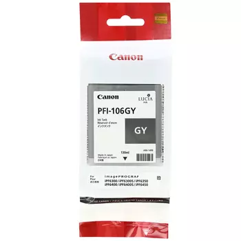 Картридж струйный Canon PFI-106 GY (6630B001), серый, оригинальный, объем 130 мл для Canon Canon imagePROGRAF-iPF6300 / iPF6300s / iPF6350 / iPF6400 / iPF6400s / iPF6400se / iPF6450