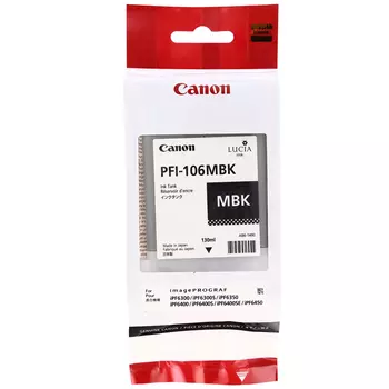 Картридж струйный Canon PFI-106 MBK (6620B001), черный матовый, оригинальный, объем 130мл, для Canon imagePROGRAF-iPF6300 / iPF6300s / iPF6350 / iPF6400 / iPF6400s / iPF6400se / iPF6450