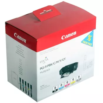 Картридж струйный Canon PGI-9 PBK/C/M/Y/GY (1034B013), голубой/пурпурный/желтый/черный/серый, оригинальный, объем 14мл, ресурс 2000 страниц, 5шт., для Canon PIXMA-Pro9500