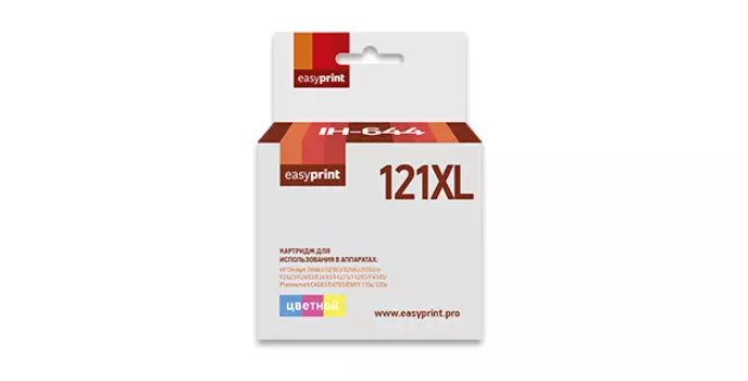 Картридж струйный EasyPrint IH-644 (№121XL/CС644HE), цветной, совместимый, 440 страниц, для HP DeskJet-D1600, D1660, D1663, D1668, D2530, D2545, D2560, D2563, / D2566, D2568, D2660, D2663, D2680, D5560, F2423, F2493, F4210, F4224, F4230, F4272, F4274, F4283, F4292, F4424, F4450, F4472, F4480, F4488, F4583, ENVY-100, 110, 120, PhotoSmart-C4640, C4650, C4680, C4683, C4740, C4780, C4795, D110