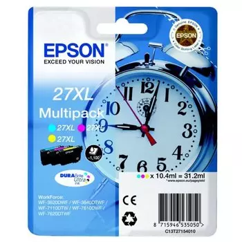 Картридж струйный Epson 27XL (C13T27124022), голубой, оригинальный, объем 10.4мл, ресурс 1100 страниц, для Epson WorkForce WF-3620DWF / WF-3640DWF / WF-7110DTW / WF-7610DWF / WF-7620DTWF