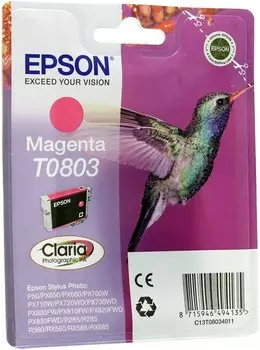 Картридж струйный Epson T0803 (C13T08034010/C13T08034011/C13T08034021), пурпурный, оригинальный, ресурс 435 страниц для Epson Epson Stylus Photo P50 / PX660 / PX660+ / PX720WD / PX730WD / PX820FWD / PX830FWD