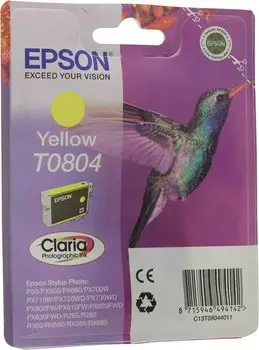 Картридж струйный Epson T0804 (C13T08044010/C13T08044011/C13T08044021), желтый, оригинальный, ресурс 620 страниц для Epson Epson Stylus Photo P50 / PX660 / PX660+ / PX720WD / PX730WD / PX820FWD / PX830FWD