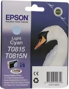 Картридж струйный Epson T0815 (C13T11154A10/C13T08154A10), светло-голубой, оригинальный, ресурс 680 страниц для Epson Epson Stylus Photo 1410 / R290 / R295 / RX610 / RX615 / RX690 / T50 / T59 / TX659 / TX800FW