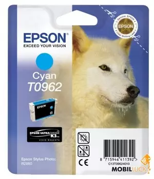 Картридж струйный Epson T0962 (C13T09624010), голубой, оригинальный, ресурс 1505 страниц, для Epson Stylus Photo R2880