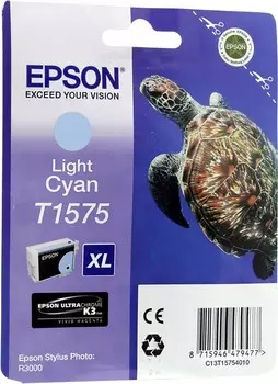 Картридж струйный Epson T1575 (C13T15754010), светло-голубой, оригинальный, ресурс 850 страниц, для Epson Stylus Photo R3000
