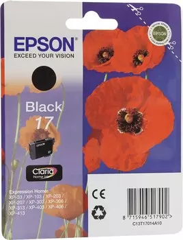 Картридж струйный Epson T1701 (C13T17014A10), черный, оригинальный, ресурс 130 страниц для Epson Epson Expression Home XP-103 / XP-203 / XP-207 / XP-303 / XP-306 / XP-313 / XP-323 / XP-33 / XP-406 / XP-413 / XP-423