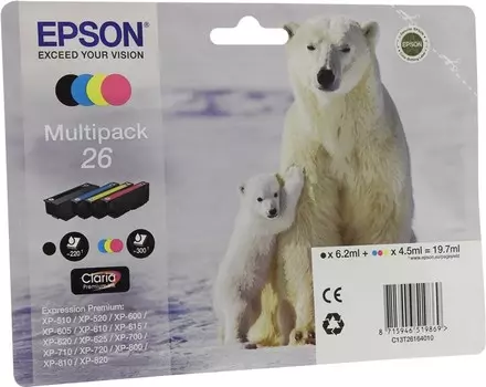 Картридж струйный Epson T2616 (C13T26164010), голубой/пурпурный/желтый/черный, оригинальный для Epson Epson Expression Premium XP-600 / XP-605 / XP-700 / XP-710 / XP-800 / XP-820