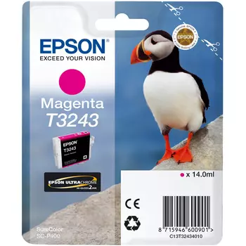 Картридж струйный Epson T3243 (C13T32434010), пурпурный, оригинальный, объем 14мл, для Epson SureColor SC-P400