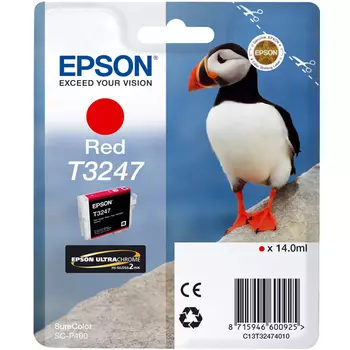 Картридж струйный Epson T3247 (C13T32474010), красный, оригинальный, объем 14мл, для Epson SureColor SC-P400